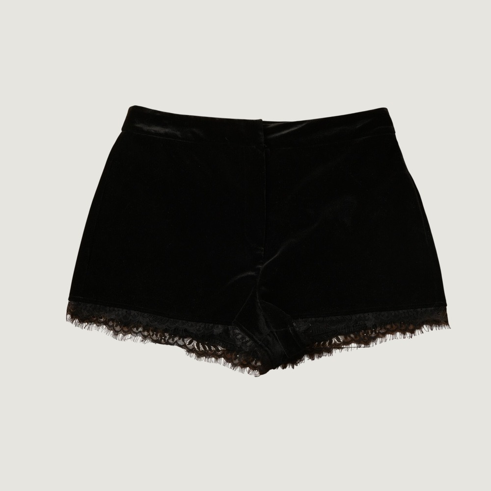 River Island Shorts Black Eyelash Lace Trim Velvet Gothic Coquette 8 High Waist